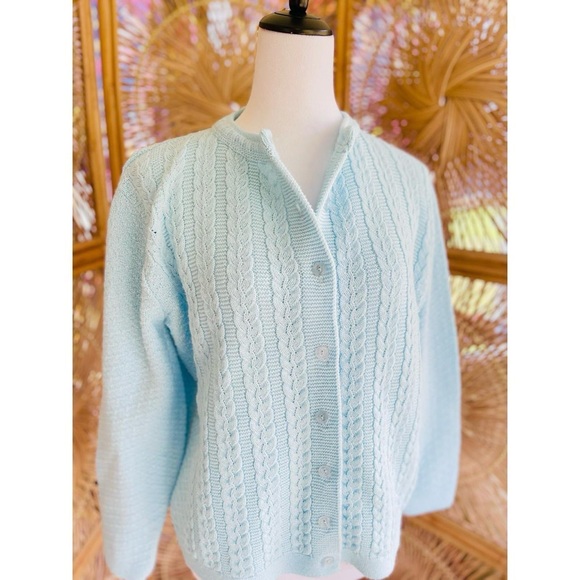 Vintage Cuddle Knit Pastel Blue Button Front Granny Cardigan - Picture 5 of 6